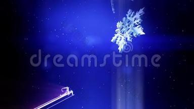 美丽的3d雪花在夜晚落在蓝色<strong>背景</strong>上。 用作圣诞、<strong>新年贺卡</strong>或冬季动画